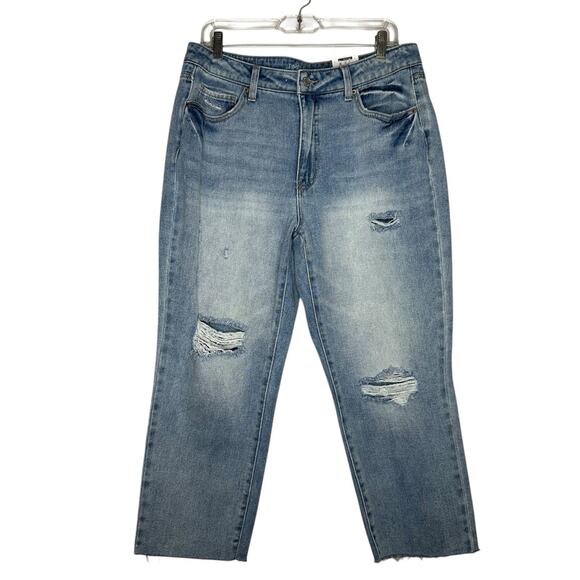 Time and Tru Straight Crop Light Wash Capri Pants Distressed Jeans High Rise 16 - Picture 1 of 7
